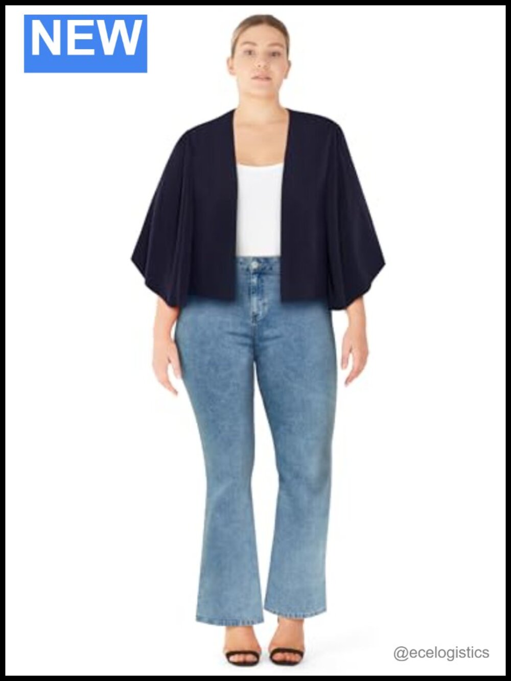 Open Front Flutter Sleeve Cropped Blazer Jacket